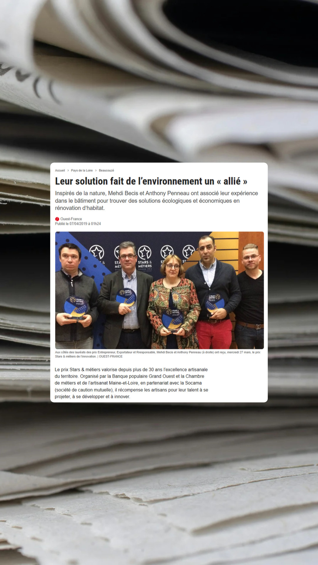 Découvrez l’article dans Ouest-France sur le Prix Stars & Métiers 2019